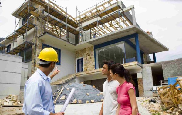 Home Construction Company team building a modern residential house